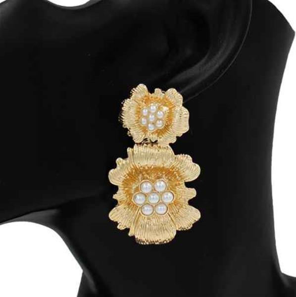 METAL FLORAL DROP DANGLE EARRING