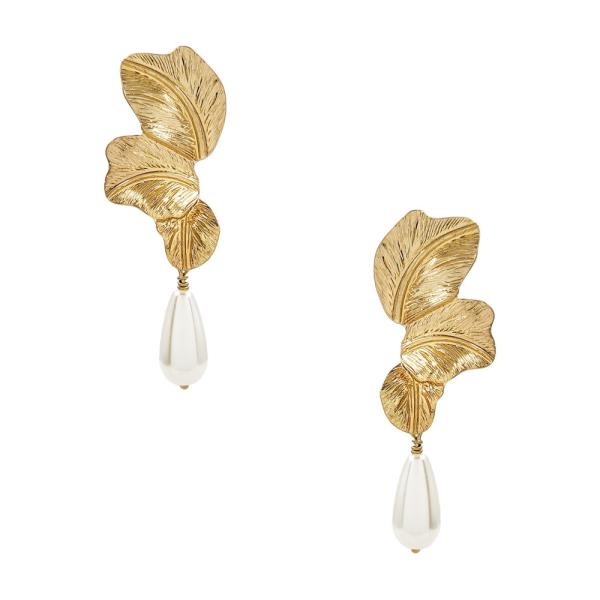 METAL POST PEARL DANGLE EARRING