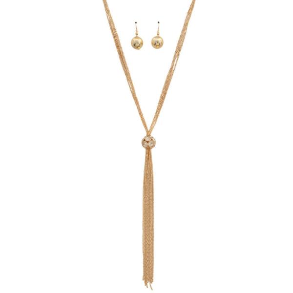 RHINESTONE BEAD TASSEL NECKLACE