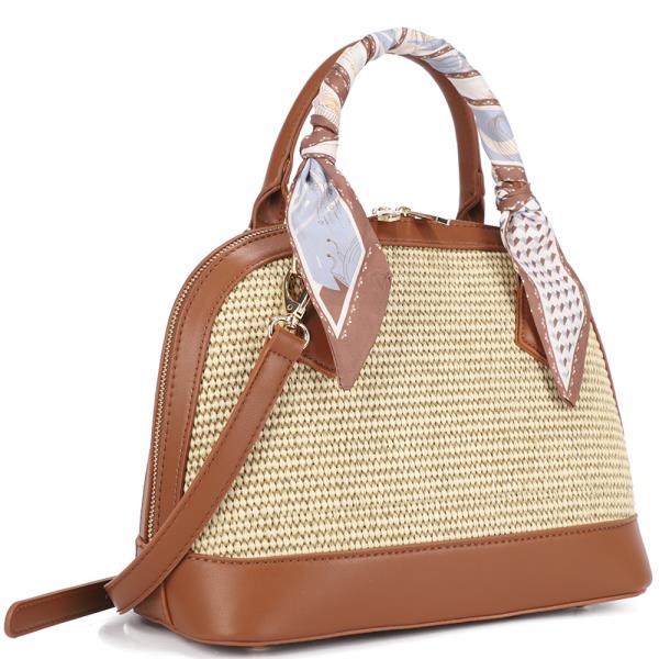 WOVEN HANDLE SCARF SATCHEL BAG