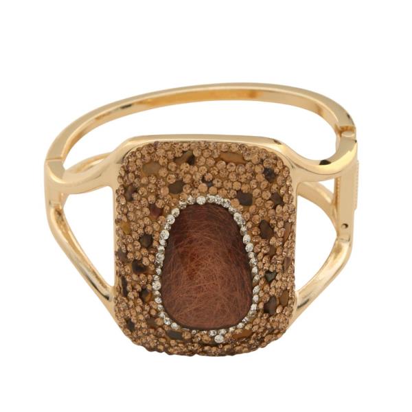 ANIMAL PRINT PATTERN RHINESTONE RECTANGLE HINGED METAL BRACELET