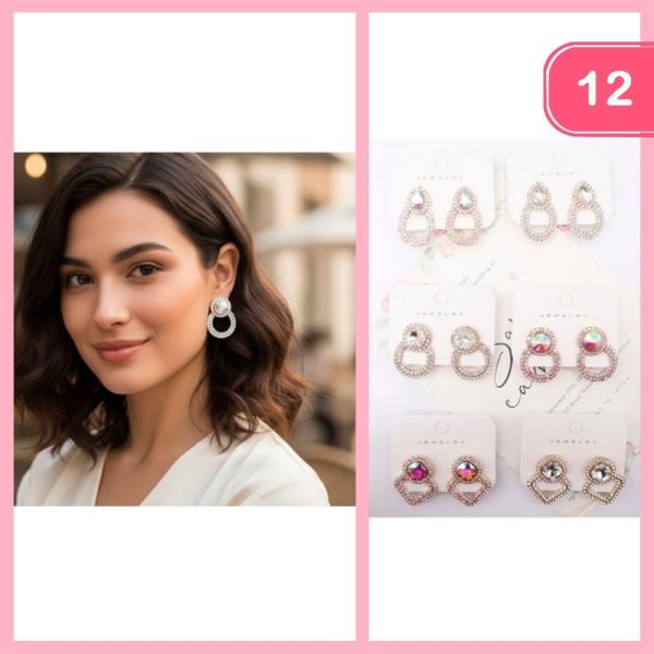 RHINESTONE POST ROUND EARRING (12 UNITS)