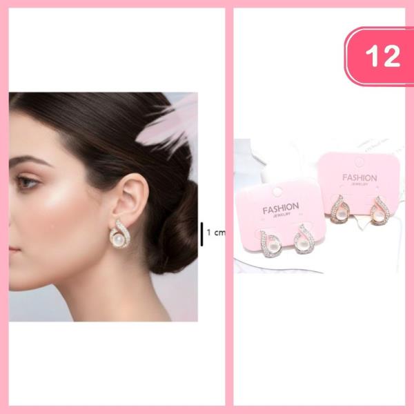 RHINESTONE POST PEARL EARRING (12 UNITS)