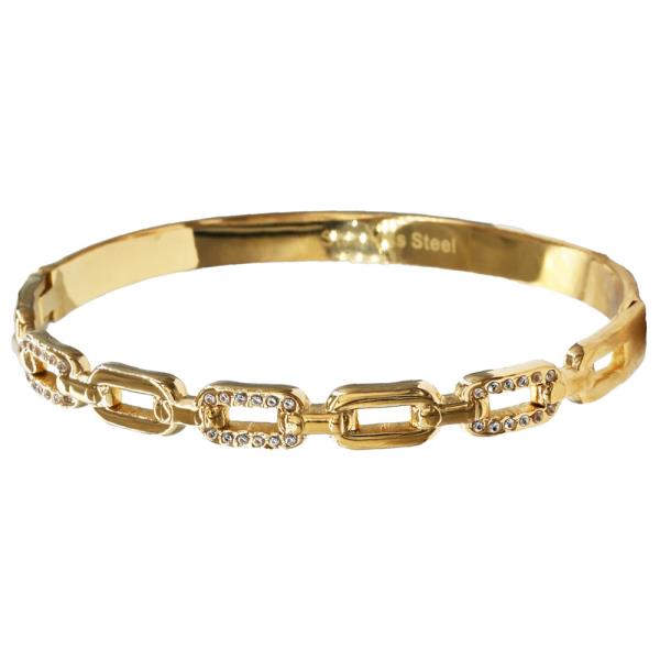 CZ SQUARE CHAIN LINK STAINLESS STEEL BANGLE BRACELET