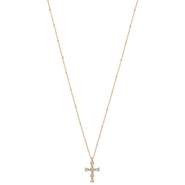 CRYSTAL CROSS CHARM METAL NECKLACE