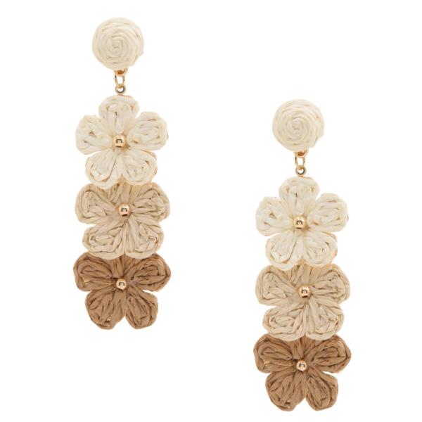 RAFFIA TRIPLE FLOWER DANGLE EARRING