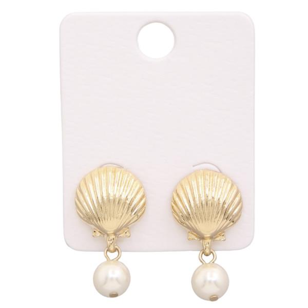 SEASHELL PEARL BEAD DANGLE EARRING