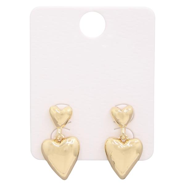 DOUBLE HEART LINK METAL DANGLE EARRING