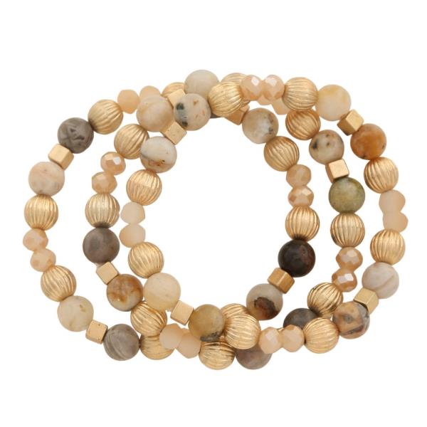 TEXTURED MIXED BEAD BRACELET SET