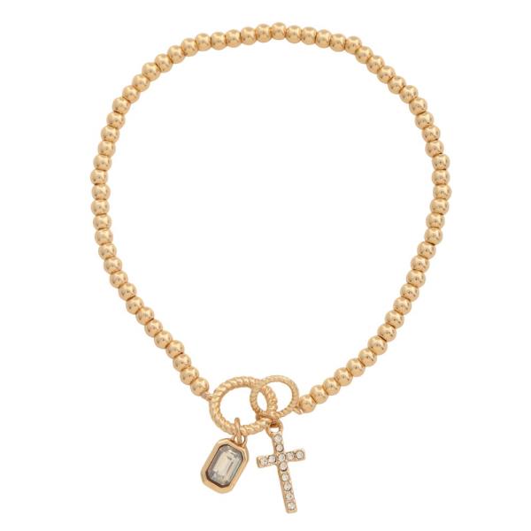CROSS CHARM BALL BEAD BRACELET
