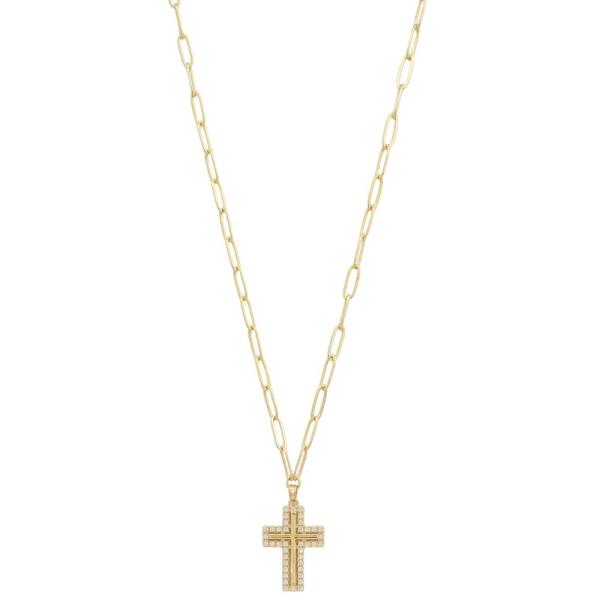 STAINLESS STEEL CZ CROSS PENDANT NECKLACE
