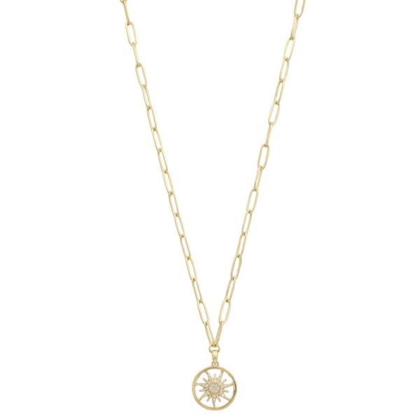 STAINLESS STEEL CZ SUNBURST PENDANT NECKLACE