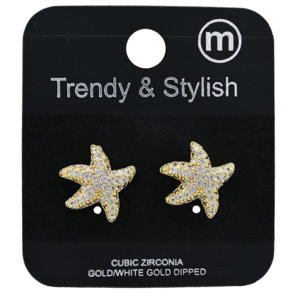 BRASS CZ STARFISH POST EARRING