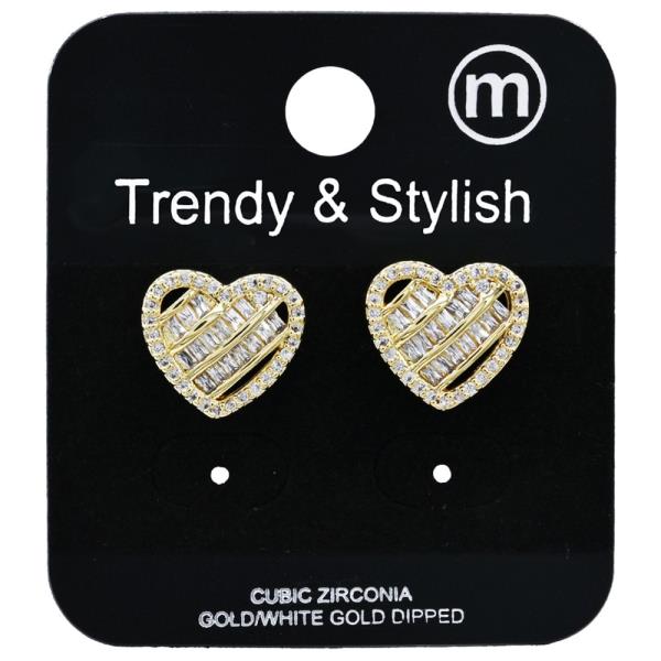 BRASS CZ HEART POST EARRING