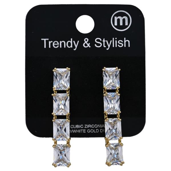 BRASS SQUARE CZ DROP EARRING