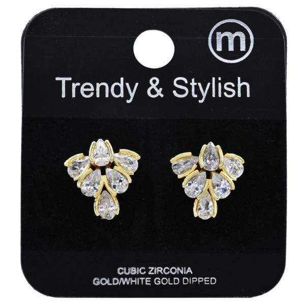 BRASS LEAF CZ EARRING