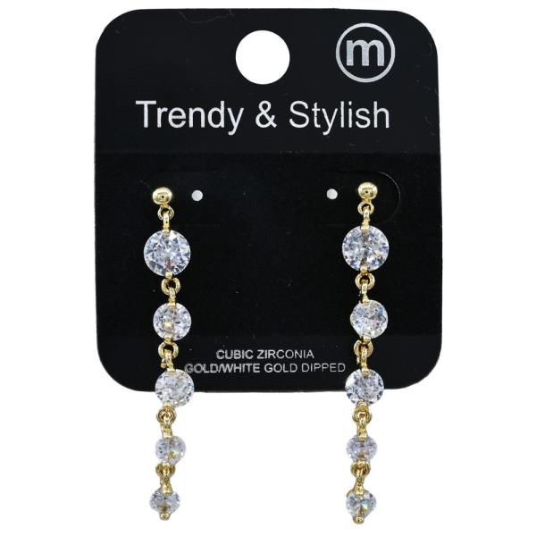 BRASS  ROUND CZ DANGLE EARRING