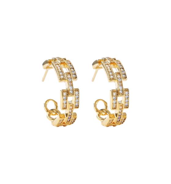 THREE A CZ BRASS  LINK HOOP EARRING
