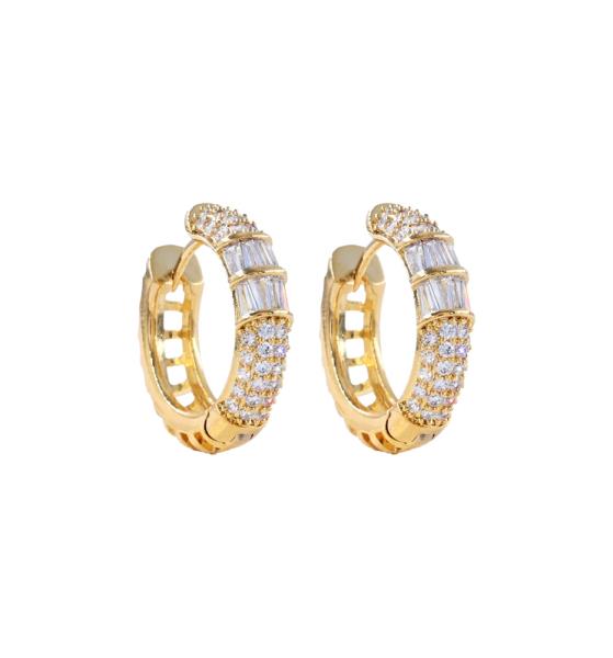 THREE A CZ BRASS HINGED HOOP EARRING