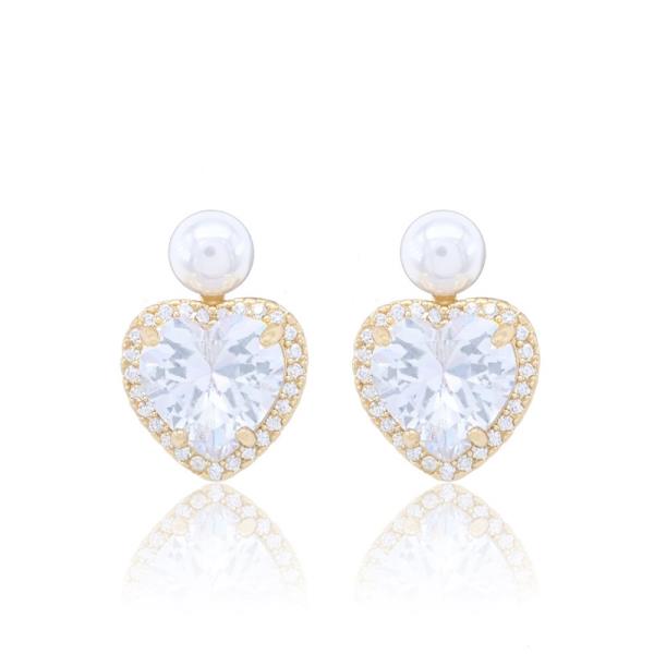 PEARL WITH HEART STUD EARRING