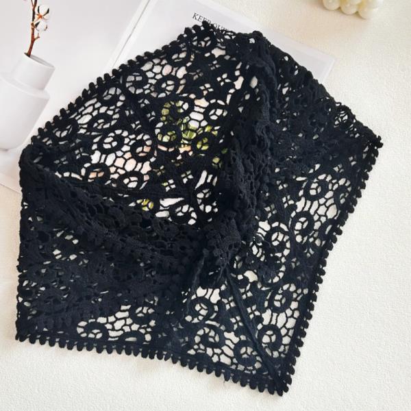 CROCHET EMBROIDERED BANDANA SHAWL - SOFT COTTON FOR SUMMER STYLE