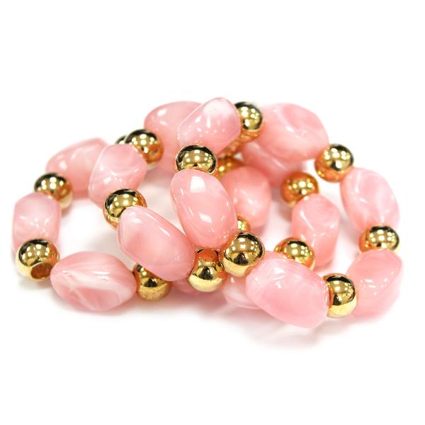 OVAL STONE BEAD MULTI STRAND STRETCH BRACELET SET