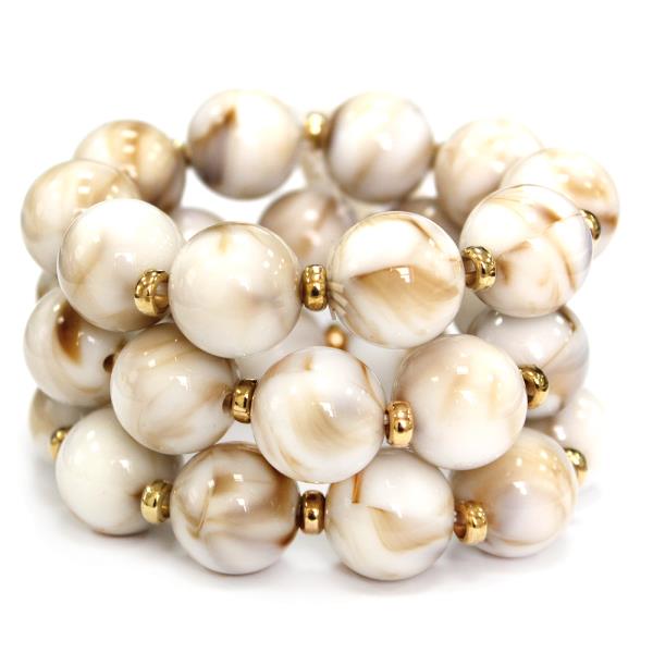 ROUND STONE BEAD MULTI ROW STRETCH BRACELET SET