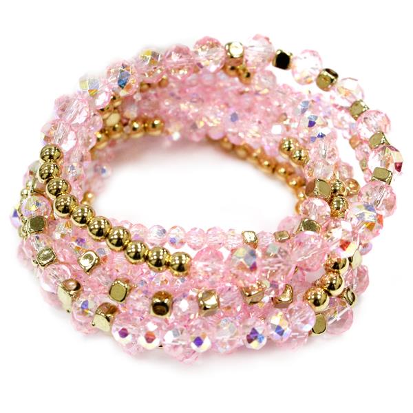 CRYSTAL BEAD MULTI ROW STRETCH BRACELET SET