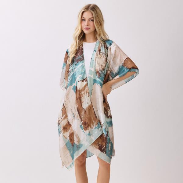 ABSTRACT MODERN ART-INSPIRED PRINT SILKY LIKE FEEL KIMONO