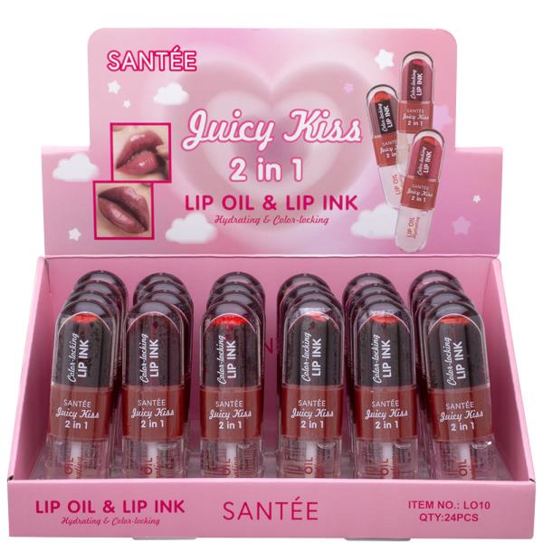 SANTEE JUICY KISS 2 IN 1 LIP OIL AND LIP INK (24 UNITS)