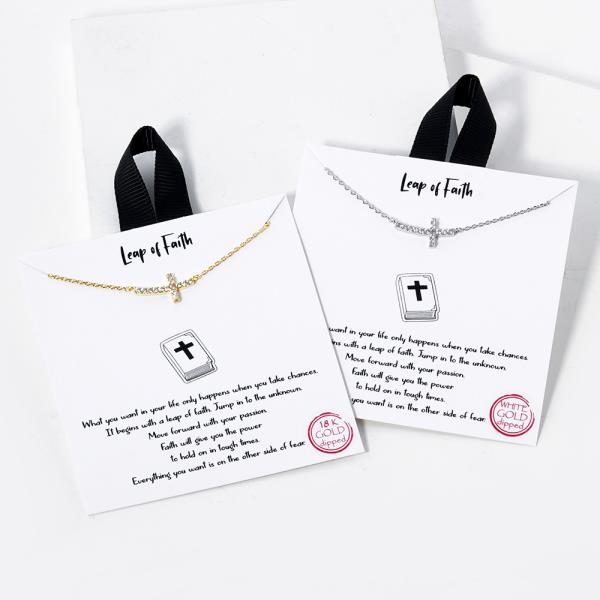 18K GOLD RHODIUM LEAP OF FAITH CROSS PENDANT NECKLACE