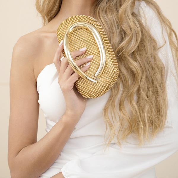 RHINESTONE METAL DESIGN EVENING CLUTCH BAG