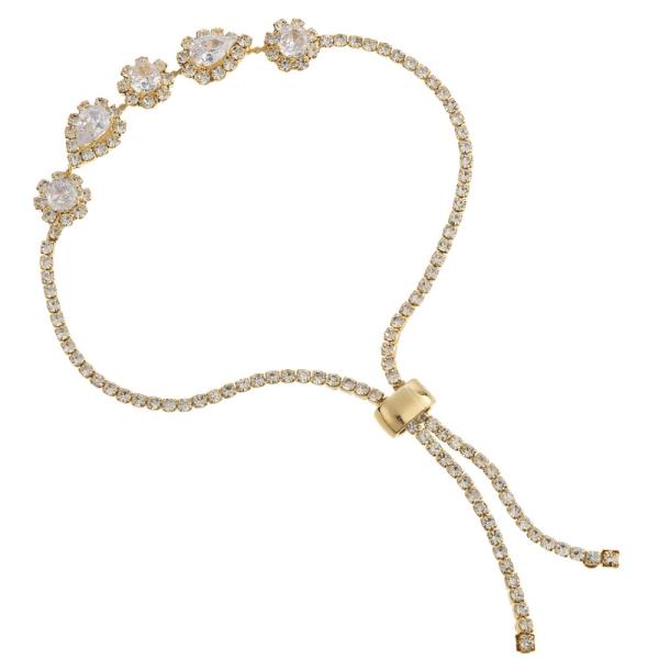 CZ RHINESTONE TEARDROP SLIDE ADJUSTABLE BRACELET