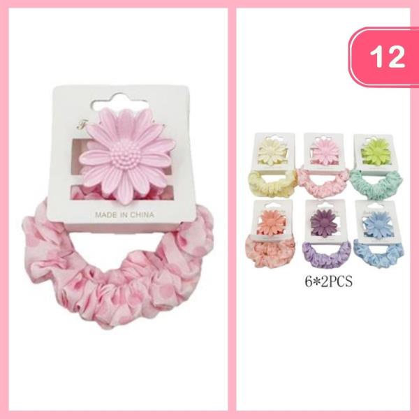 FLOWER HAIR CLAW CLIP SCRUNCHIE SET (12 UNITS)