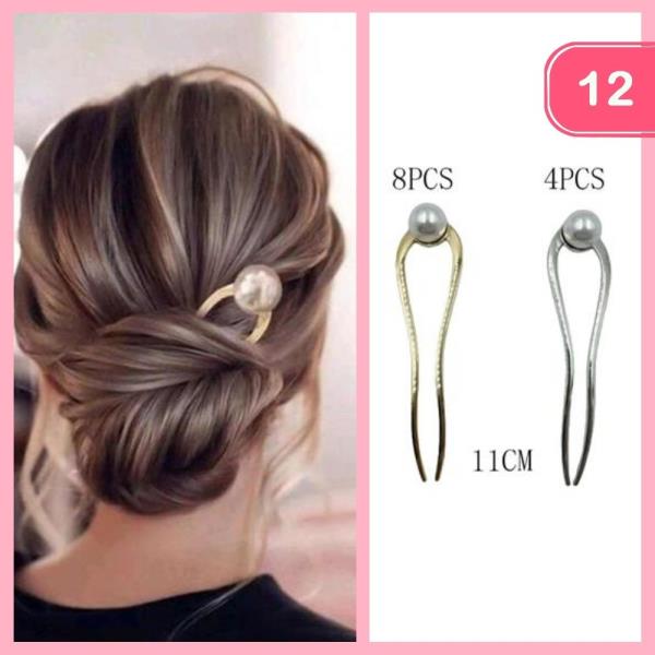 U SHAPE METAL PEARL HAIR PINS (12 UNITS)
