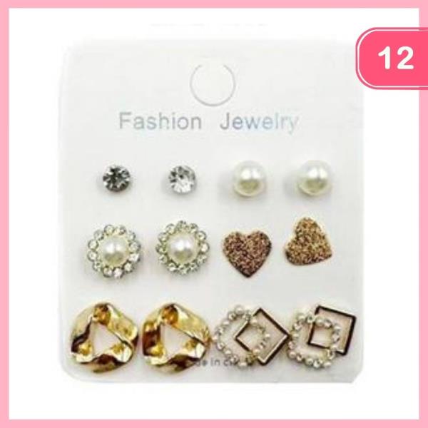 MIXED STUD EARRINGS SET (12 UNITS)