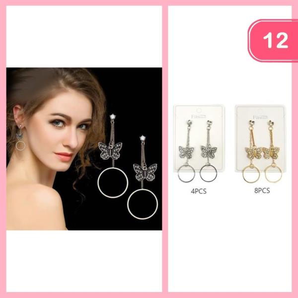 RHINESTONE BUTTERFLY ROUND DANGLE EARRING (12 UNITS)
