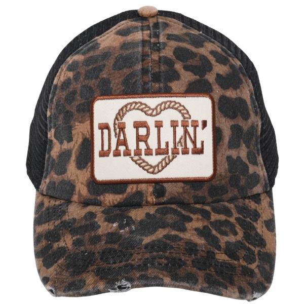 DARLIN` PATCH IN ANIMAL PRINT MESH BASEBALL CAP