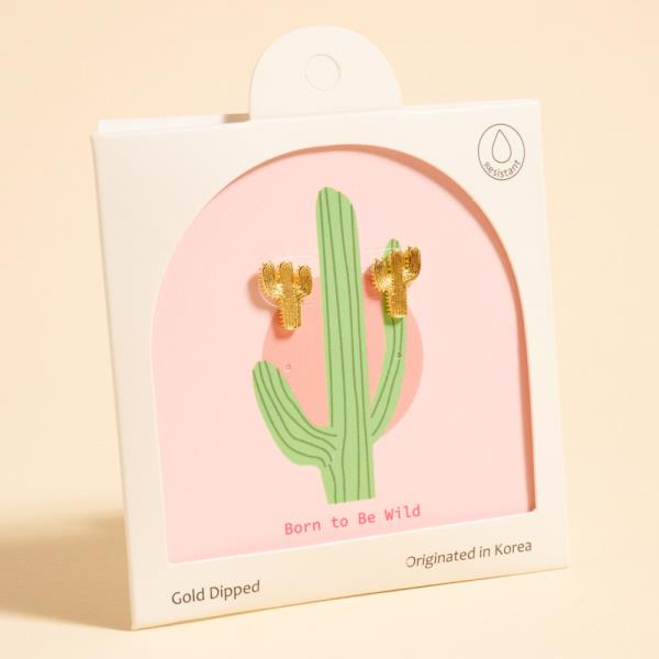 WATER RESISTANT CACTUS SHAPED GOLD-DIPPED POST EARRING WATER RESISTANT