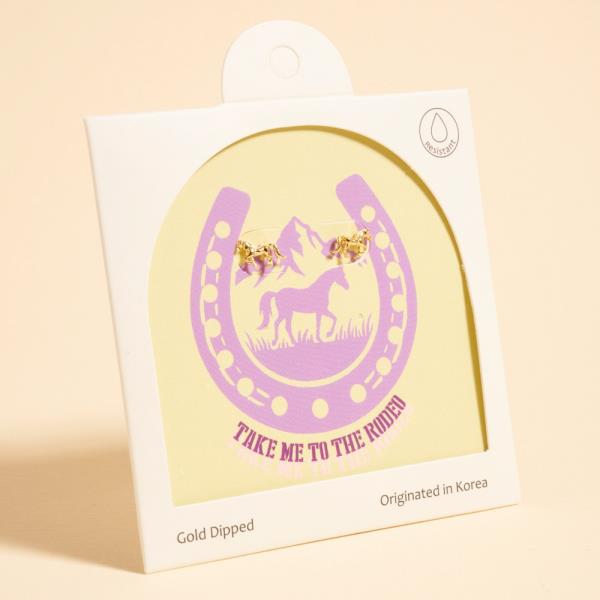 HORSE SHAPED GOLD-DIPPED 925 SILVER POST EARRING WATER RESISTANT