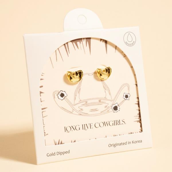 COWBOY HAT SHAPED GOLD-DIPPED 925 SILVER POST EARRING WATER RESISTANT