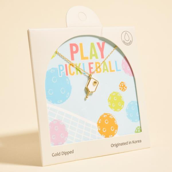 PICKLEBALL SHAPED GOLD-DIPPED PENDANT SHORT NECKLACE WATER RESISTANT