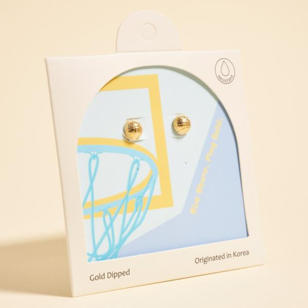 BASKET BALL SHAPED GOLD-DIPPED 925 SILVER POST EARRING WATER RESISTANT