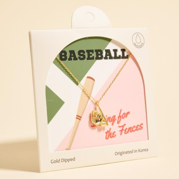 BASEBALL GLOVES AND BAT SHAPED GOLD-DIPPED PENDANT NECKLACE WATER RESISTANT