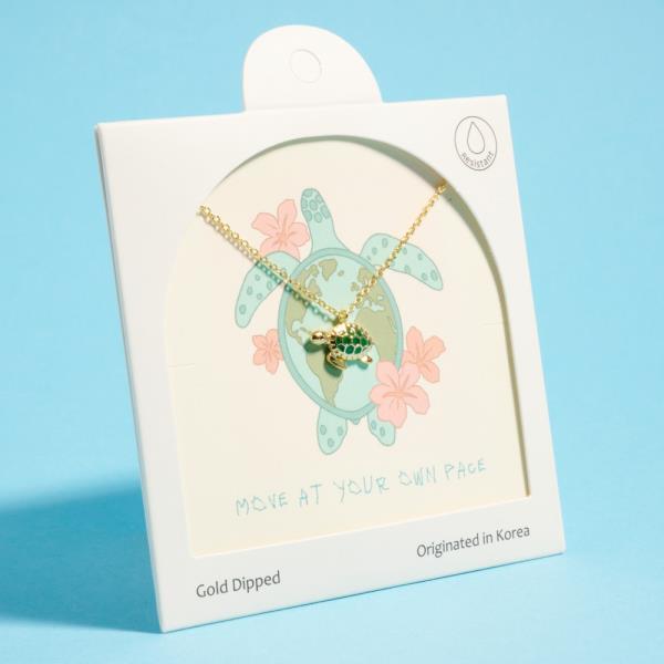 WATER RESISTANT TURTLE SHAPED GOLD-DIPPED PENDANT SHORT NECKLACE