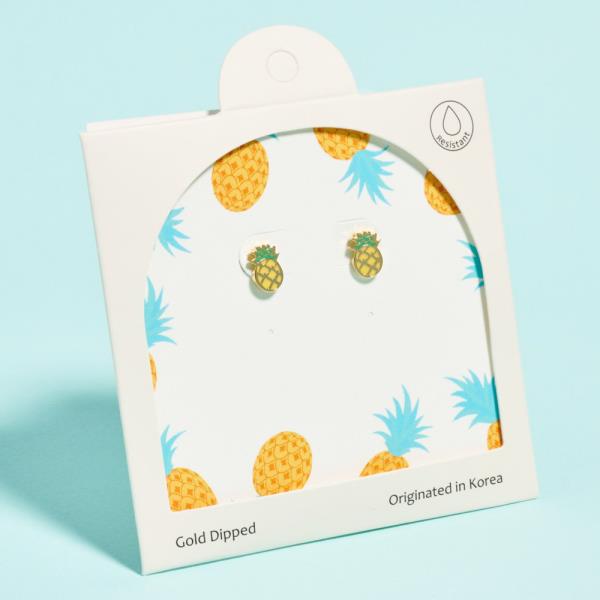 PINEAPPLE SHAPED GOLD-DIPPED 925 SILVER POST EARRING WATER RESISTANT