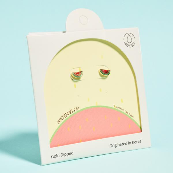 WATERMELON SHAPED GOLD-DIPPED 925 SILVER POST EARRING WATER RESISTANT