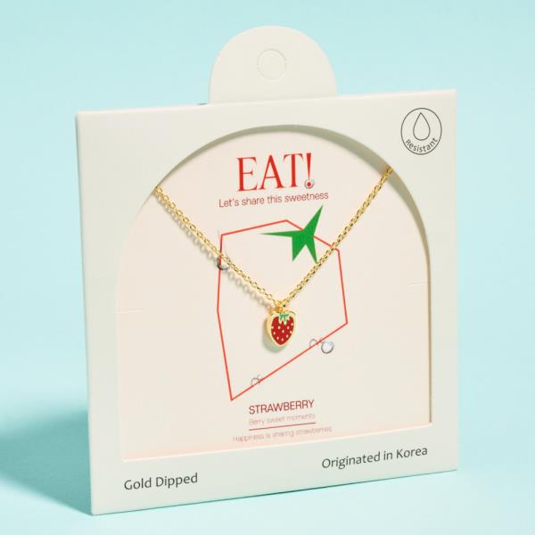 STRAWBERRY SHAPED GOLD-DIPPED 925 SILVER POST NECKLACE WATER RESISTANT