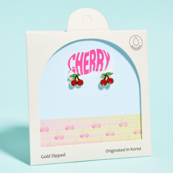 CHERRY SHAPED GOLD-DIPPED 925 SILVER POST EARRING WATER RESISTANT