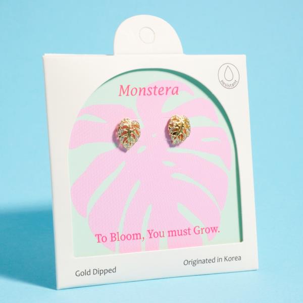 MONSTERA SHAPED GOLD-DIPPED 925 SILVER POST EARRING WATER RESISTANT